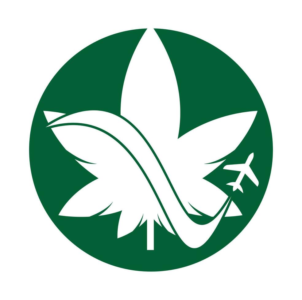 Marijuana leaf and air plane Vector logo combination. Hemp and airplane symbol or icon.