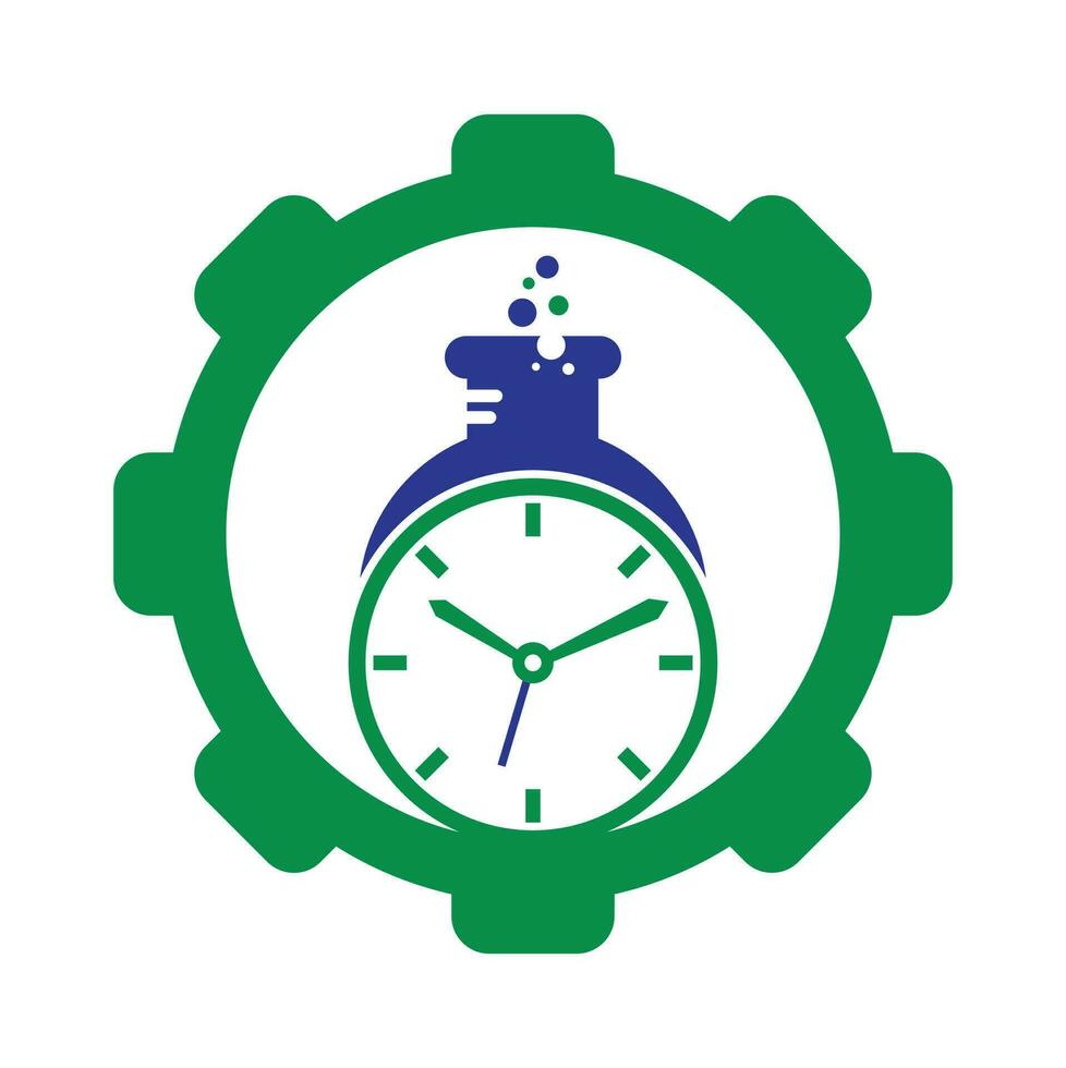 hora laboratorio engranaje forma concepto logo vector diseño. reloj laboratorio logo icono vector diseño.