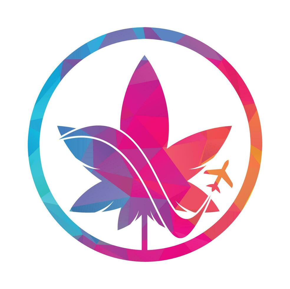Marijuana leaf and air plane Vector logo combination. Hemp and airplane symbol or icon.