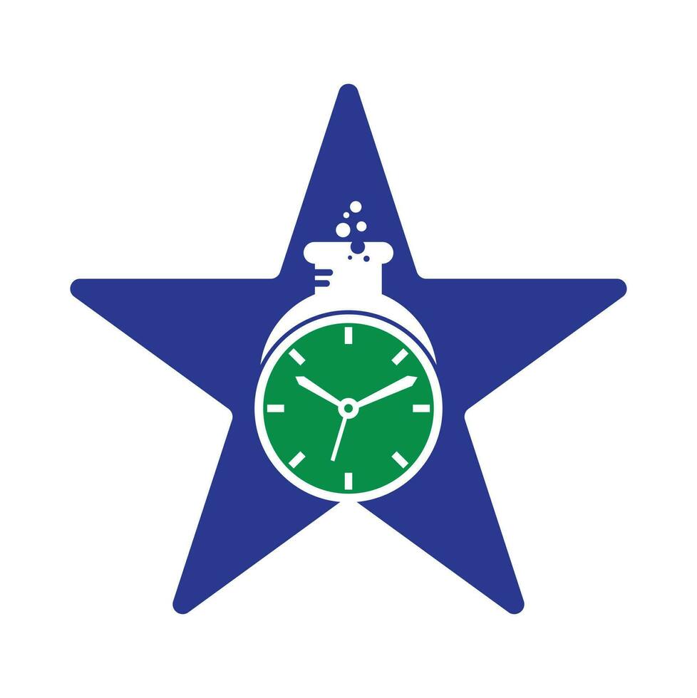 hora laboratorio estrella forma concepto logo vector diseño. reloj laboratorio logo icono vector diseño.