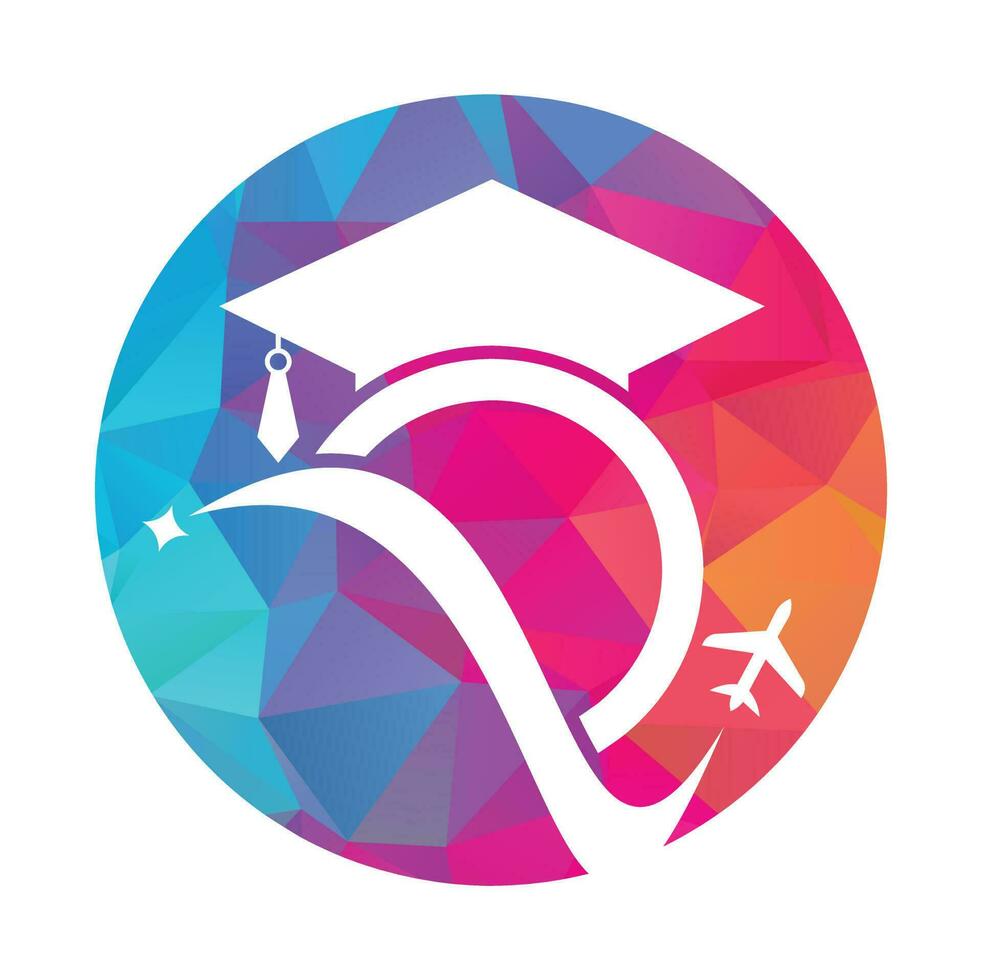 Study travel logo design template. Education hat and air plane logo design logo. vector