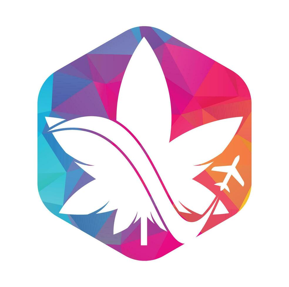 Marijuana leaf and air plane Vector logo combination. Hemp and airplane symbol or icon.