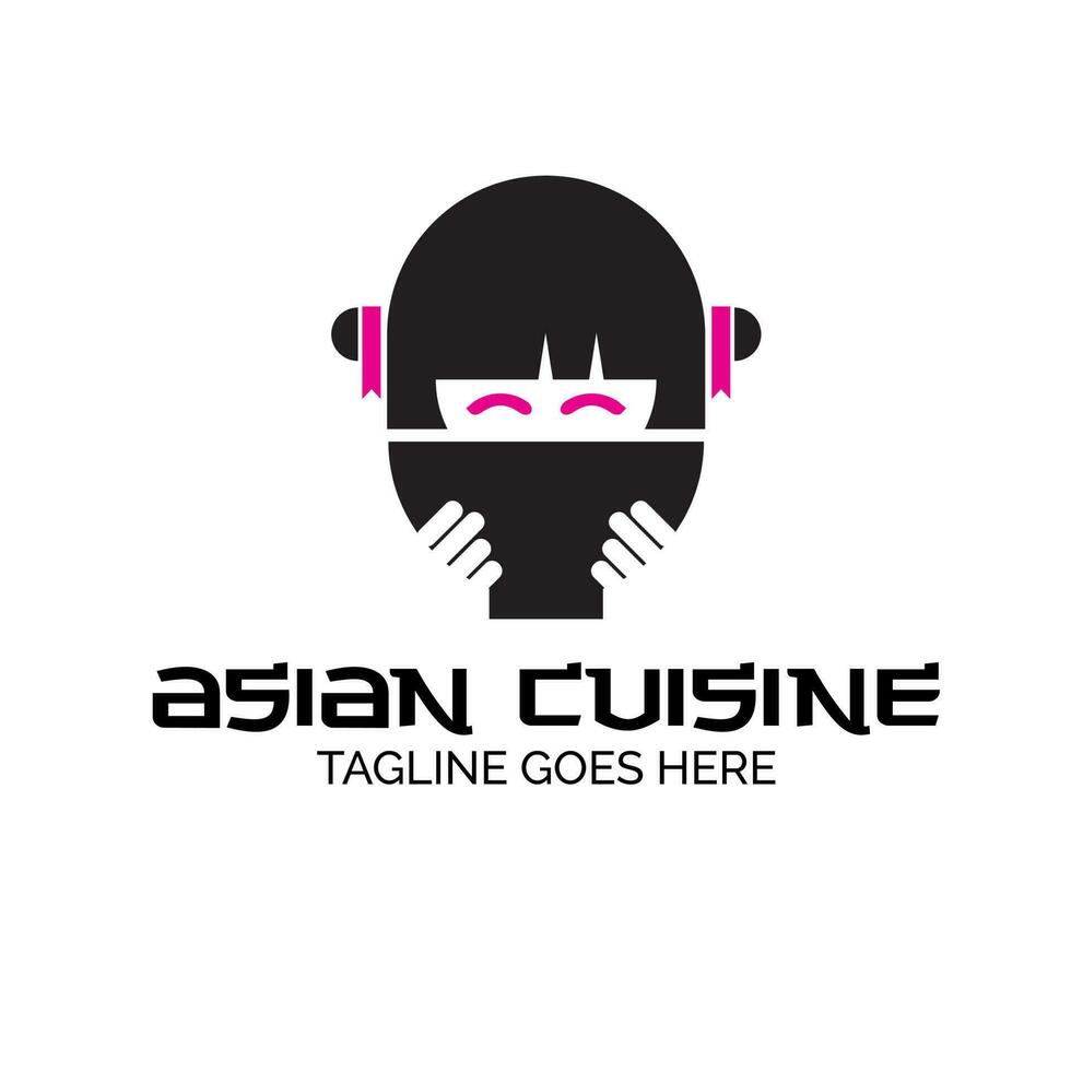 asian girl and soup bowl logo symbol vector