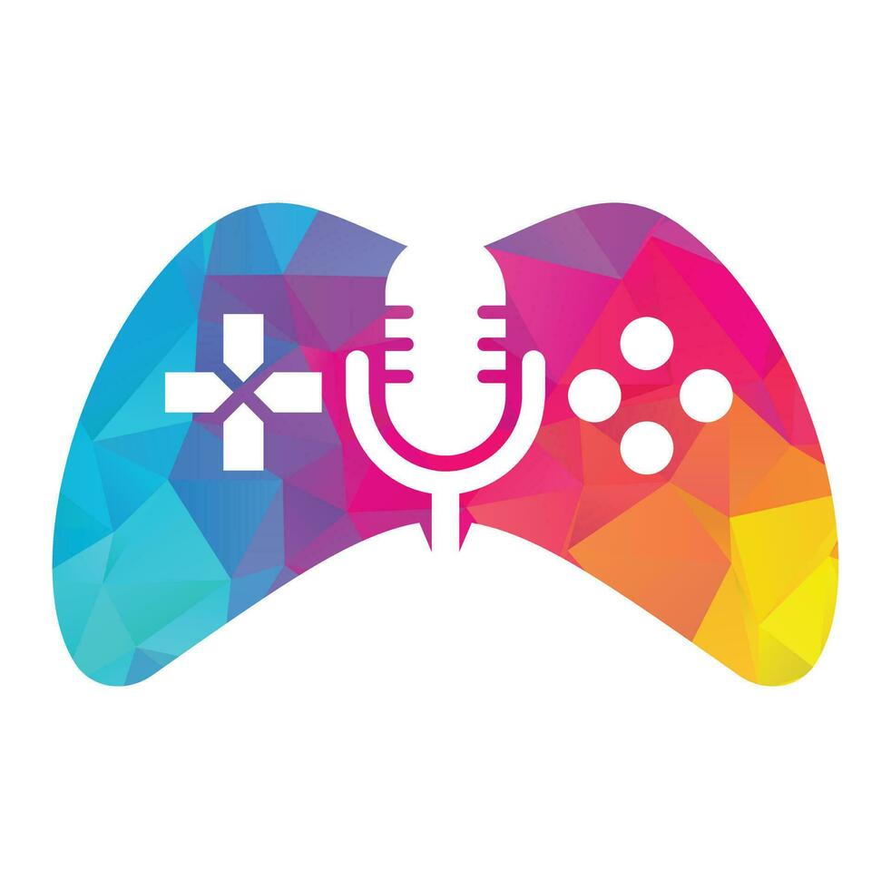 Gamepad and podcast logo design template. vector