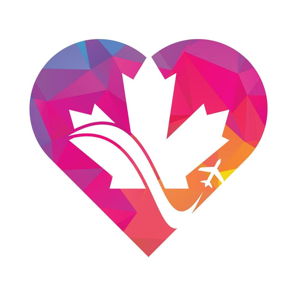 Canada travel heart shape concept vector logo design. Canadian aviation vector logo design concept.