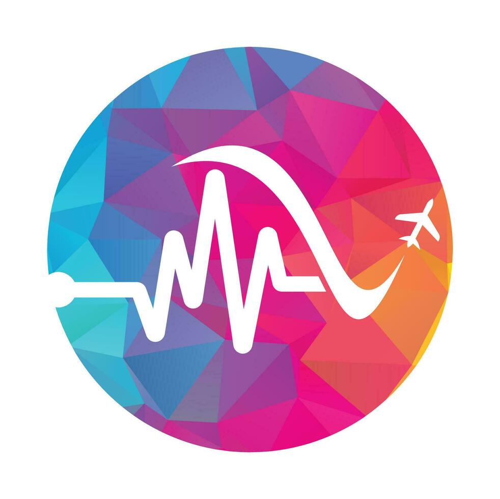 Pulse Travel Logo Template Design Vector. Heart beat and plane vector logo design icon.