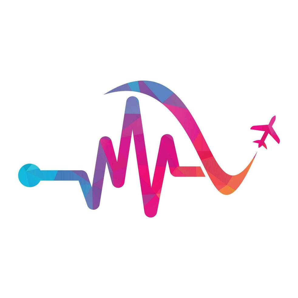 Pulse Travel Logo Template Design Vector. Heart beat and plane vector logo design icon.