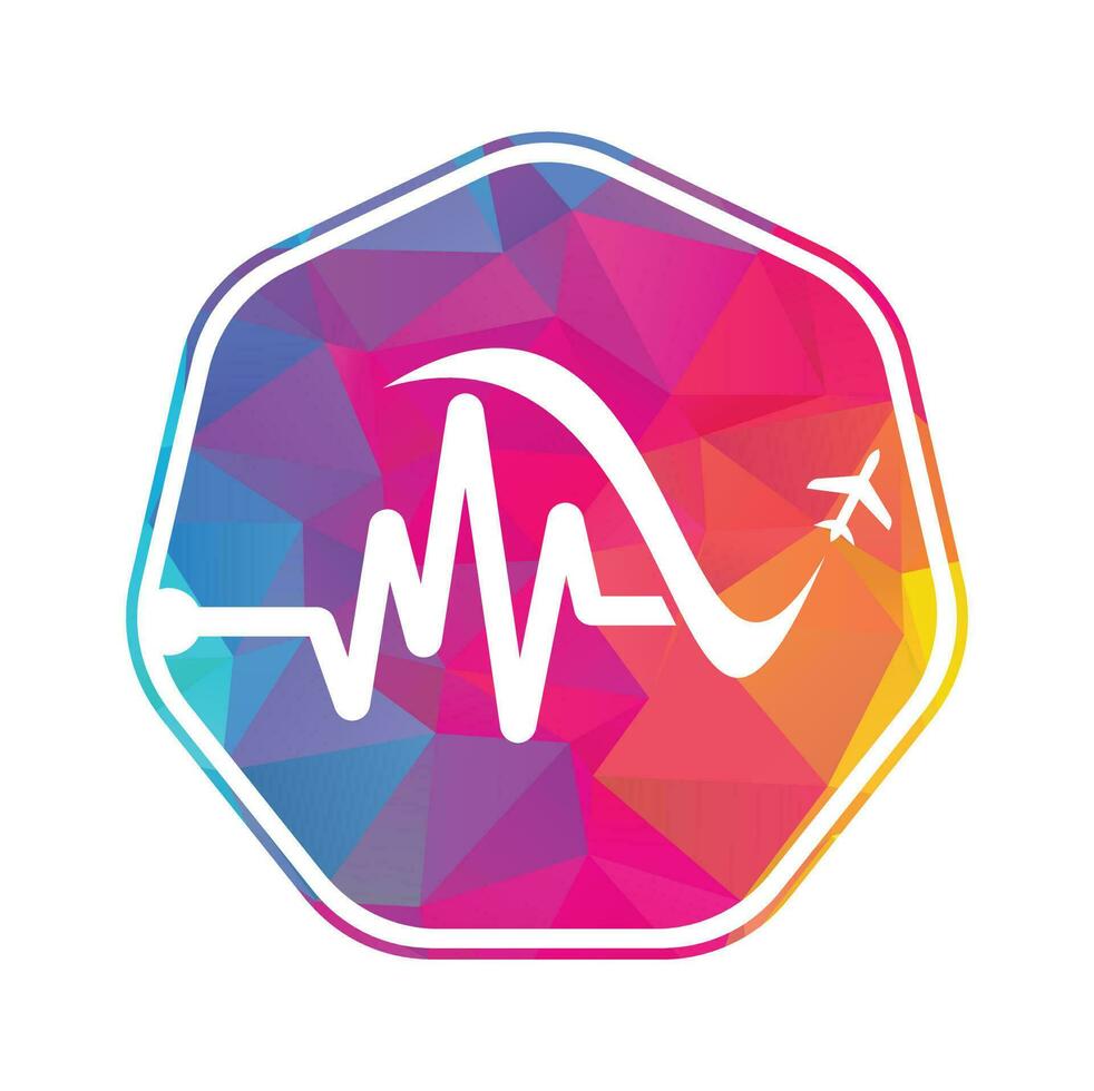 Pulse Travel Logo Template Design Vector. Heart beat and plane vector logo design icon.