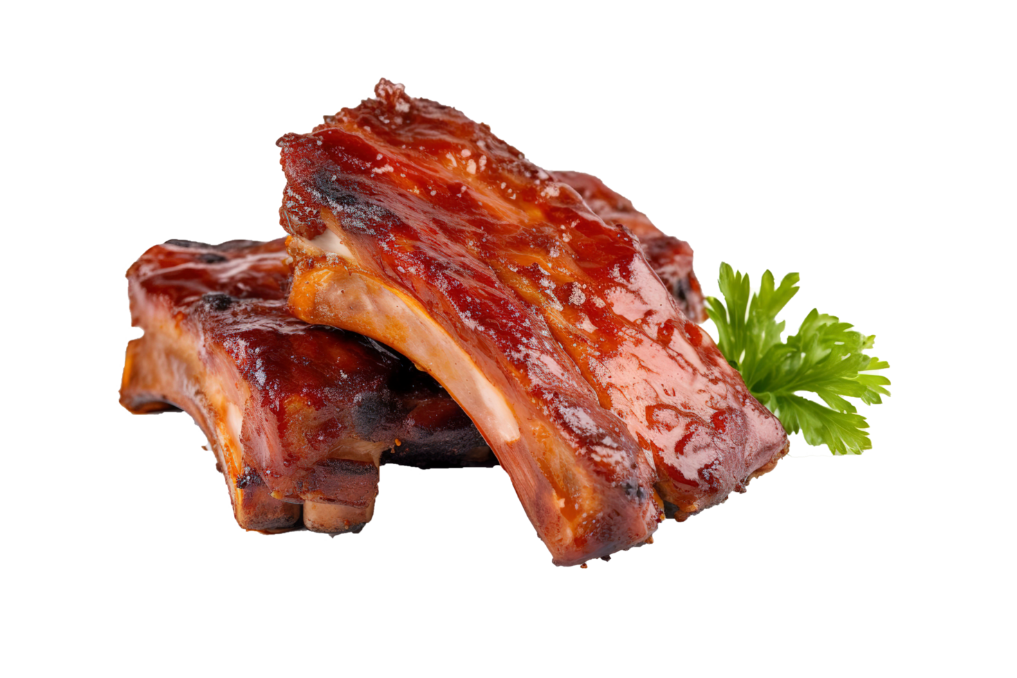 Delicious barbecued spare ribs. Tasty bbq meat, isolated on Transparent background, generate ai png