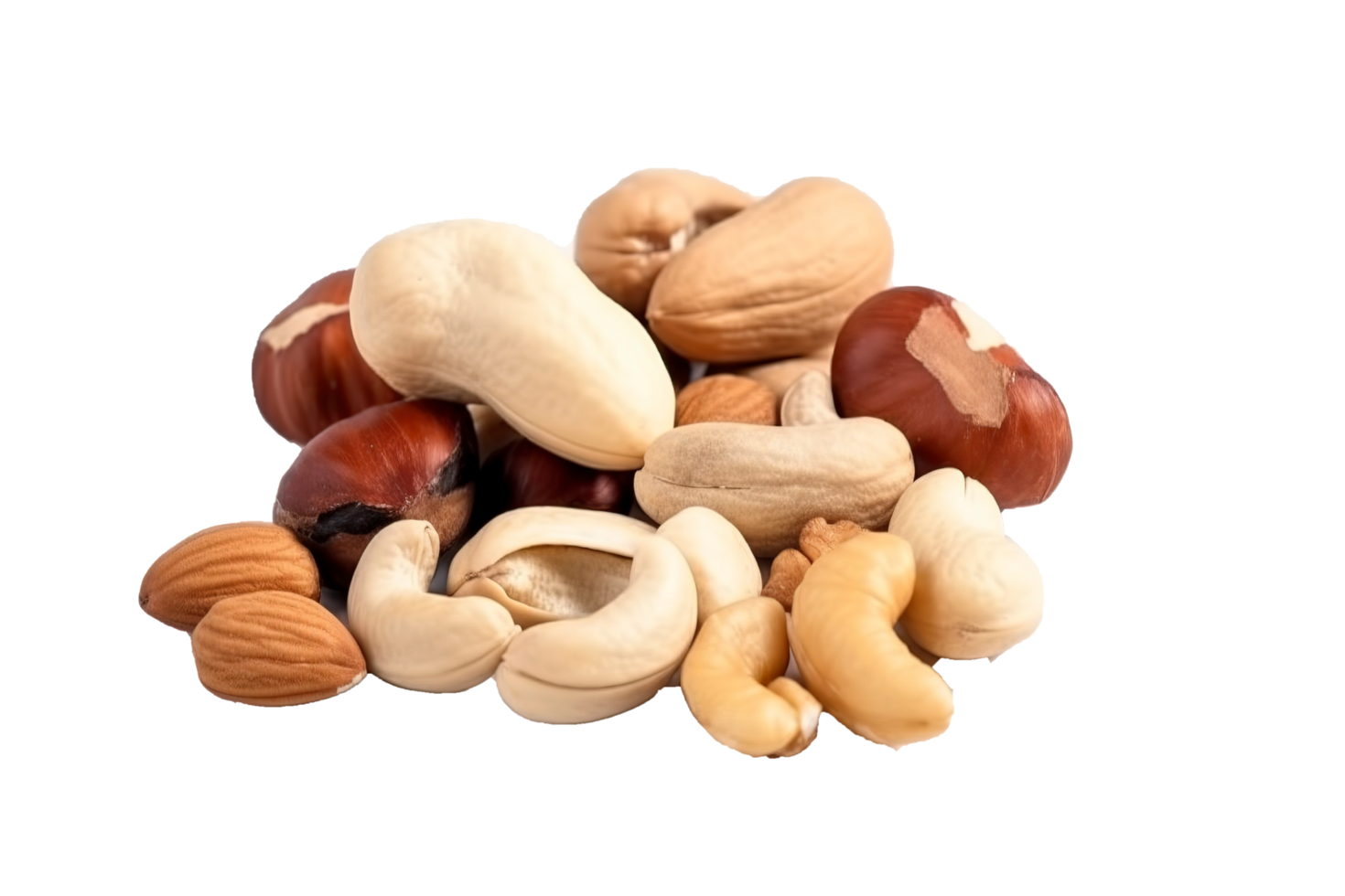 Cashew Nüsse, Mandel, Haselnuss und blanchiert Erdnüsse isoliert auf ...