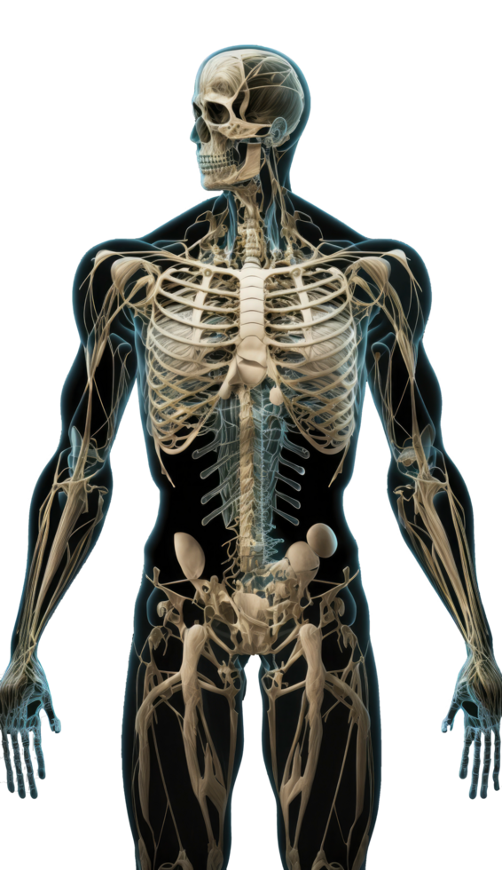 cheio humano corpo anatomia. 3d Renderização, anatômico desenho, corpo muscular sistema esboço desenho, gerar ai png