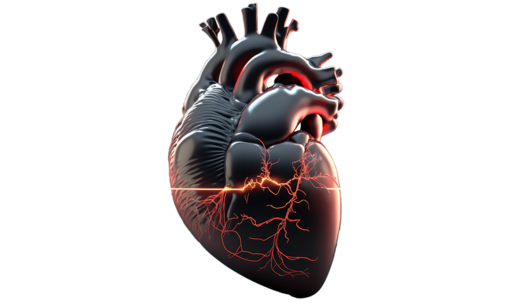 Human heart with cardiogram for medical heart health care background, png