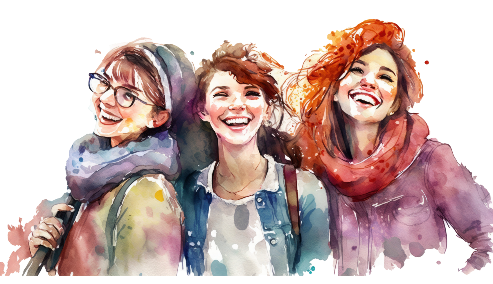 Happy women group for International Womens day banner , watercolor style illustration by png