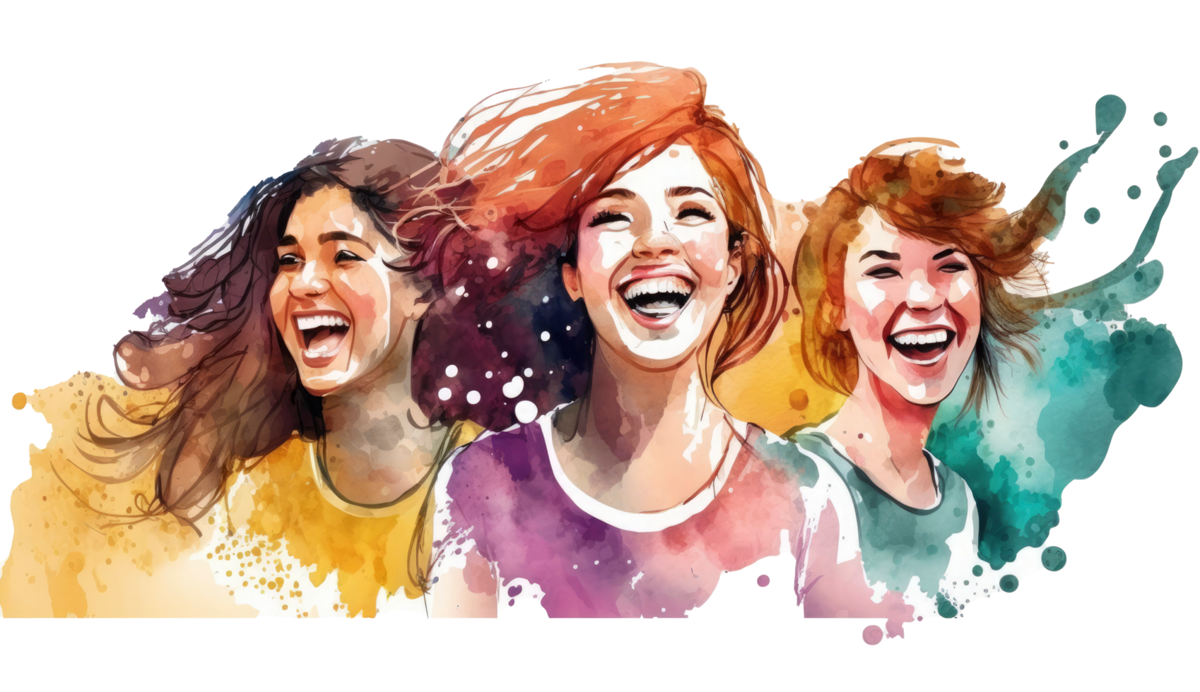 glücklich Frauen Gruppe zum International Damen Tag Banner , Aquarell Stil Illustration durch generativ ai png