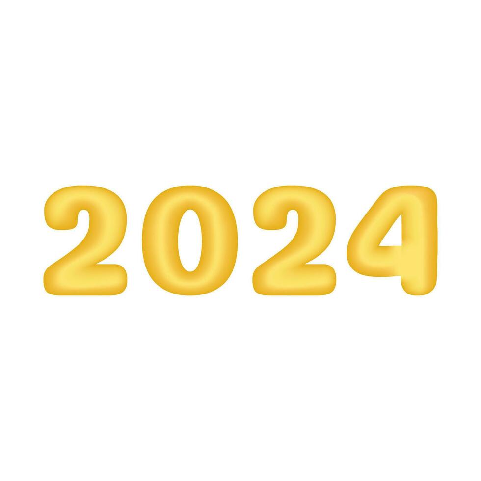 2024 3D digits vector. Golden number 2024 isolated on white background. Trendy 3 D element for New Year designs. vector