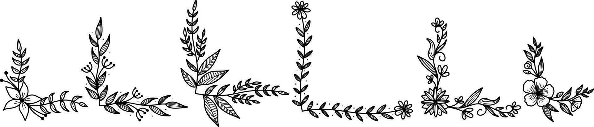 Set of flower corner frame vector design. Hand drawn floral corner borders. Pro Vector