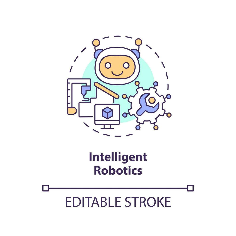 Intelligent robotics concept icon. Industry automatization. Governmental IT funding abstract idea thin line illustration. Isolated outline drawing. Editable stroke vector