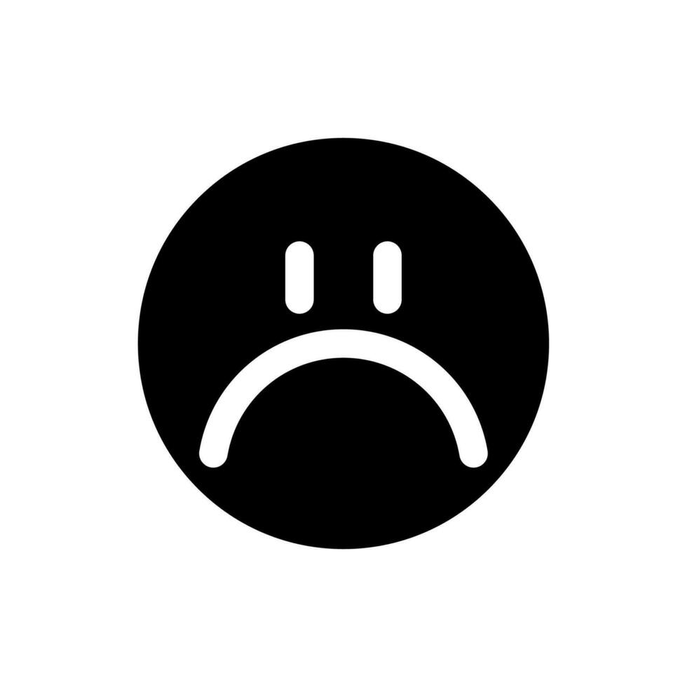 Sad face black glyph ui icon. Feelings expression. Unsatisfied client. User interface design. Silhouette symbol on white space. Solid pictogram for web, mobile. Isolated vector illustration