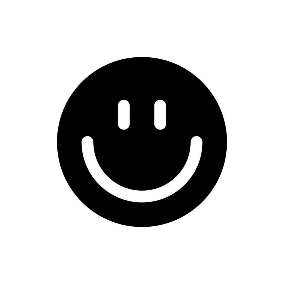 Smiling face black glyph ui icon. Feelings expression. Positive mood. User interface design. Silhouette symbol on white space. Solid pictogram for web, mobile. Isolated vector illustration