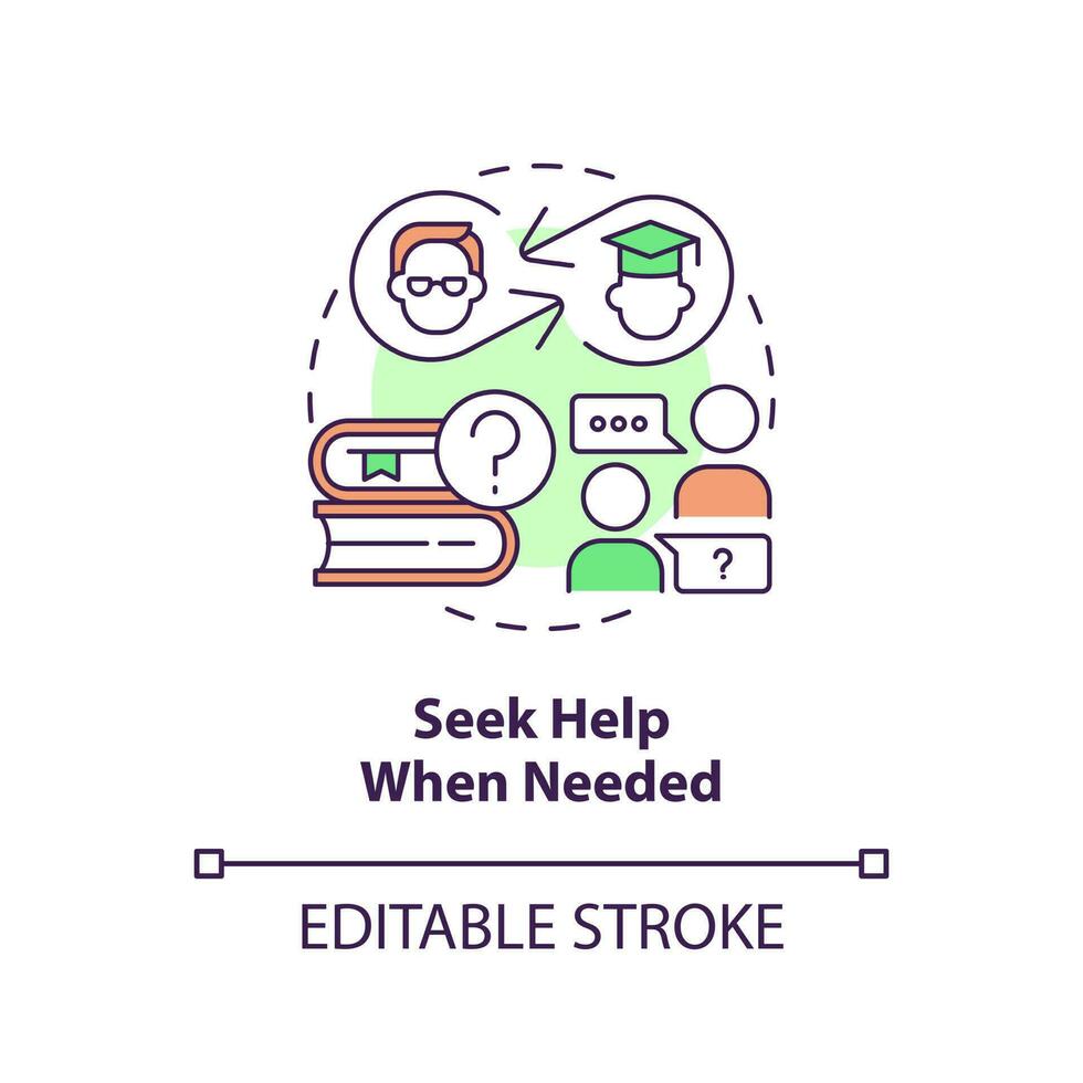 Seek help when needed concept icon. Student achievement. Asking