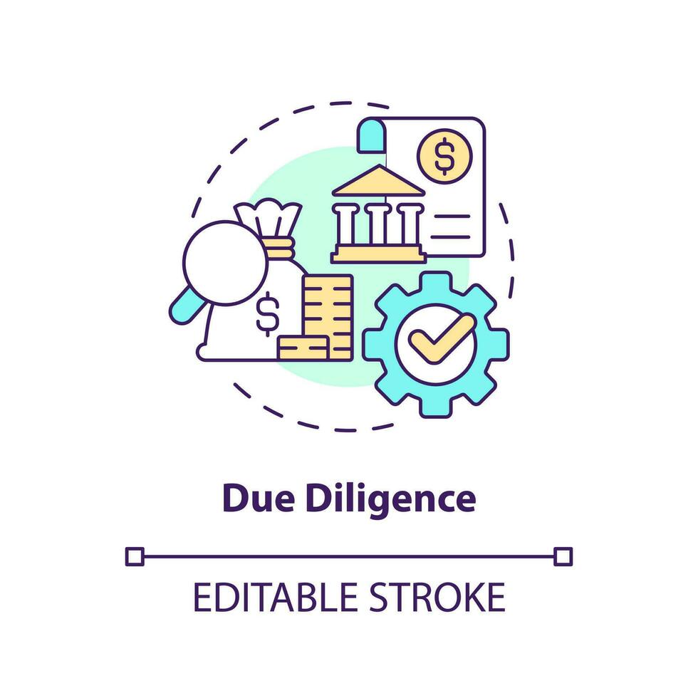 Due diligence concept icon. IT firm development. Venture capital financing benefit abstract idea thin line illustration. Isolated outline drawing. Editable stroke vector