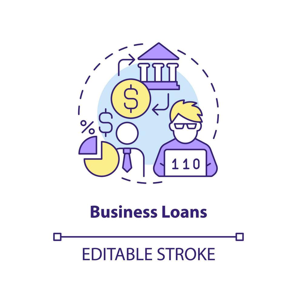 Business loans concept icon. Support of entrepreneurs. Tech startup financing option abstract idea thin line illustration. Isolated outline drawing. Editable stroke vector