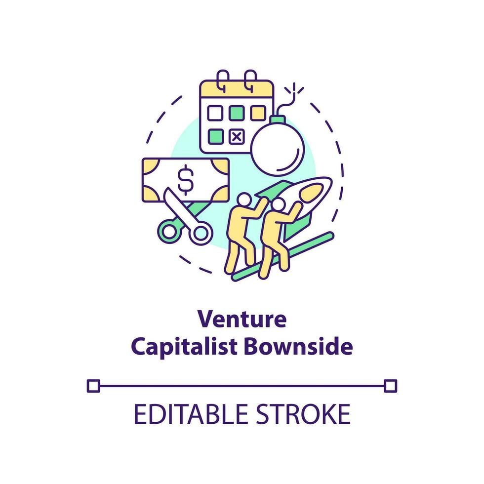 Venture capitalist downside concept icon. Interest growth. IT fundraising tip abstract idea thin line illustration. Isolated outline drawing. Editable stroke vector