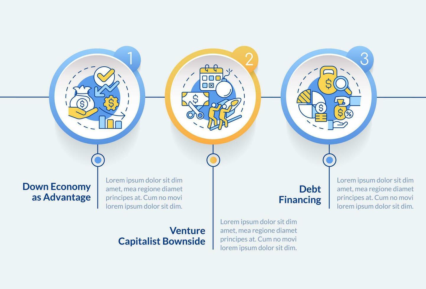 recaudación de fondos consejos circulo infografía modelo. eso industria financiación. datos visualización con 3 pasos. editable cronograma informacion cuadro. flujo de trabajo diseño con línea íconos vector