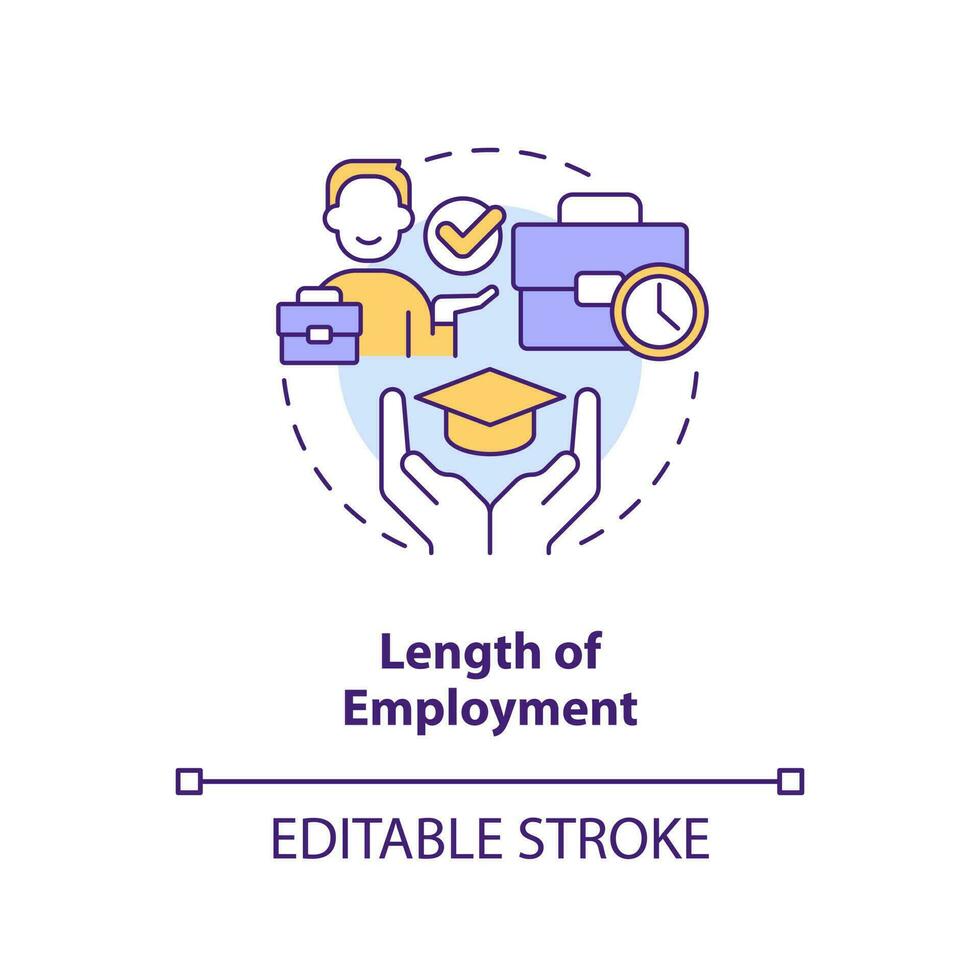 Length of employment concept icon. Compensation package. Training program. Education assistance. Employee benefit abstract idea thin line illustration. Isolated outline drawing. Editable stroke vector