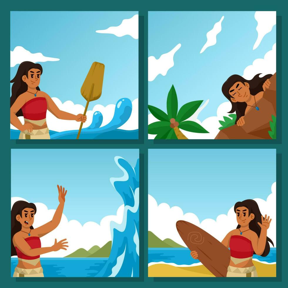 Brave Hawaiian Girl at the Beach Social Media Post vector