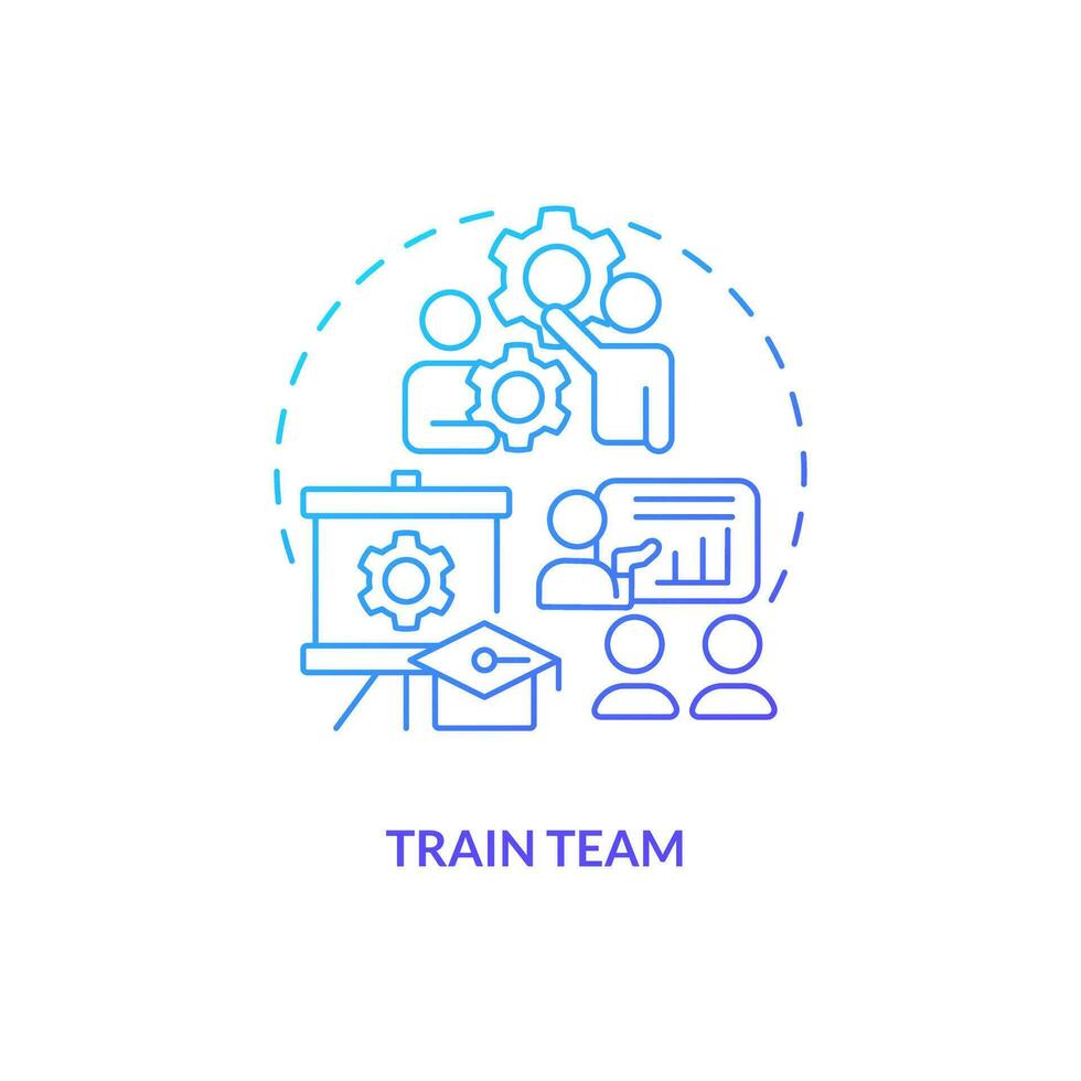 Train team blue gradient concept icon. Time reduction. Increase productivity. Coaching employees abstract idea thin line illustration. Isolated outline drawing vector