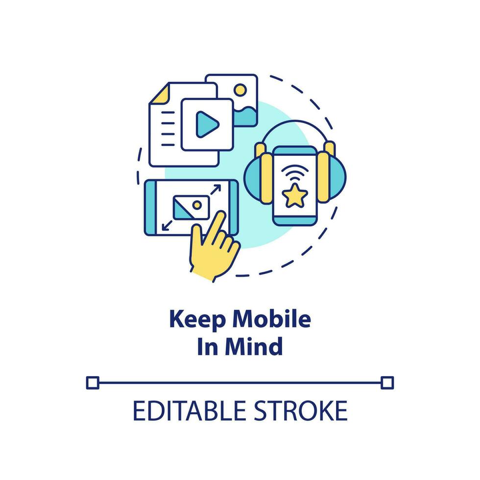 Keep mobile in mind concept icon. Ads in applications. Social media advertising tip abstract idea thin line illustration. Isolated outline drawing. Editable stroke vector