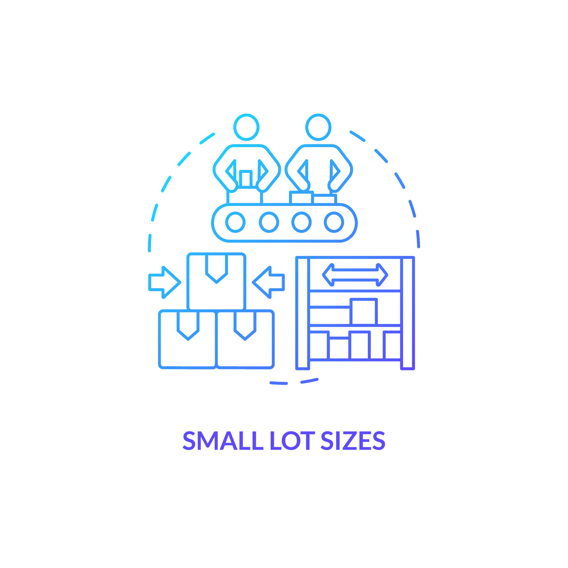 Small lot sizes blue gradient concept icon. Operations management