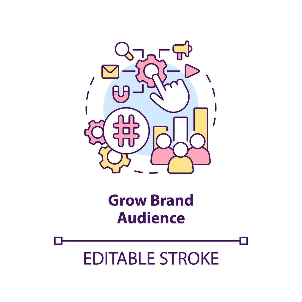 Grow brand audience concept icon. Attract new clients. Social media advertising goal abstract idea thin line illustration. Isolated outline drawing. Editable stroke vector