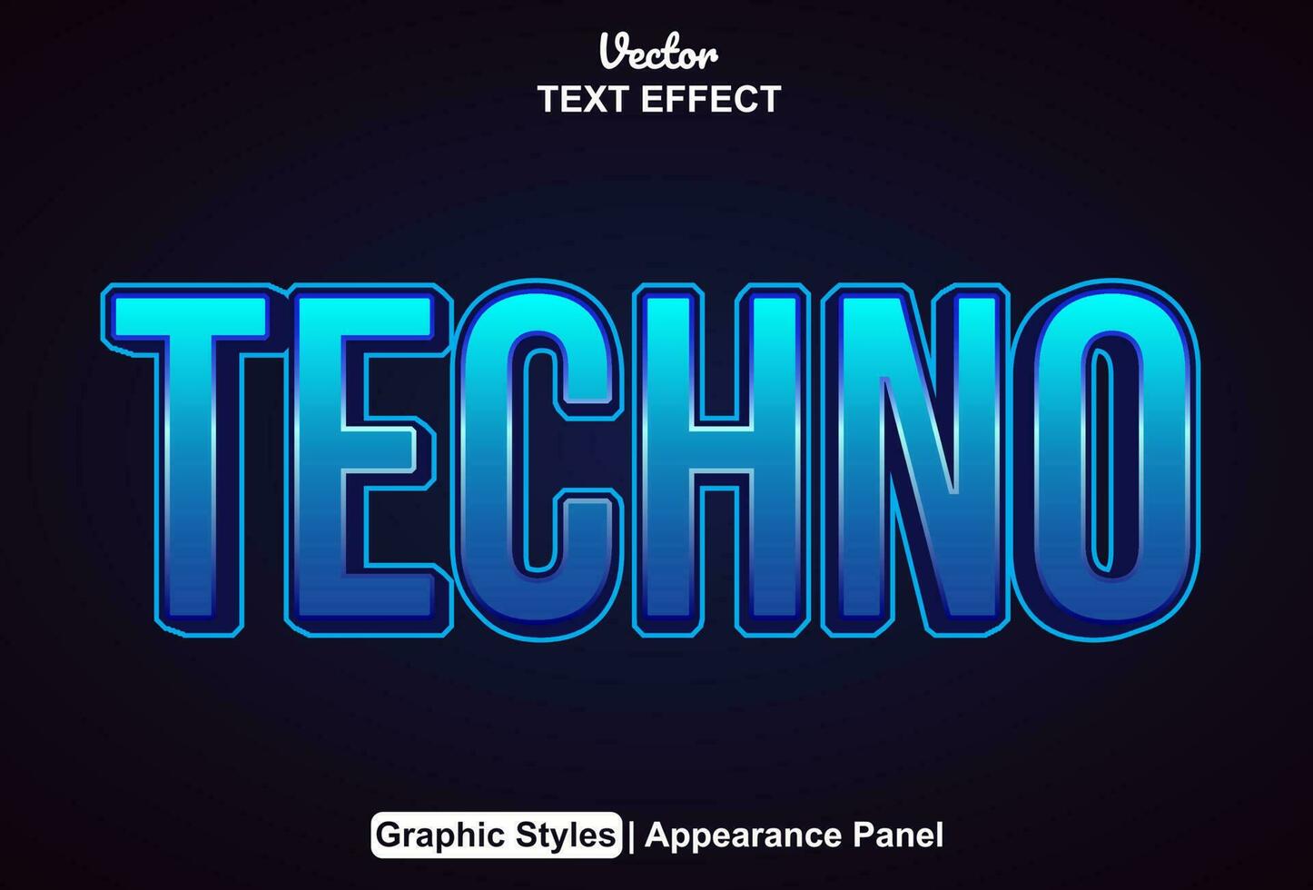techno text effect with blue color graphic style editable. vector