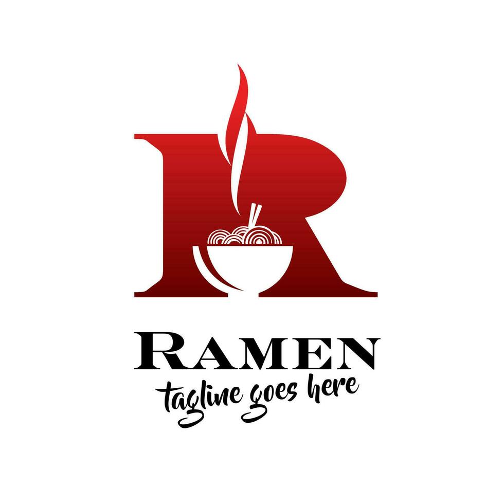 R letter based Ramen noodle logo symbol vector