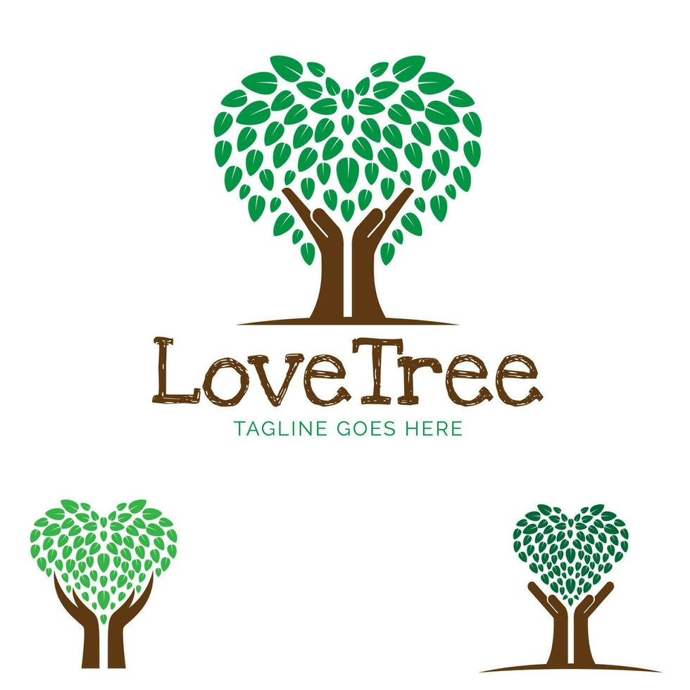 Love tree or Care tree  logo design set . vector