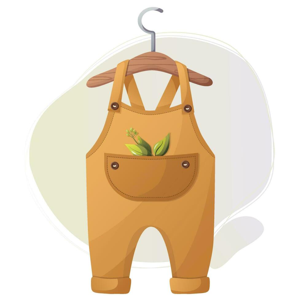 Baby overall, romper, jumpsuit with tree branch. Clothing for babies, infants. Graphic vector drawing, flat style. Can be used both for advertising and for stickers, collages, labels, shop signs.