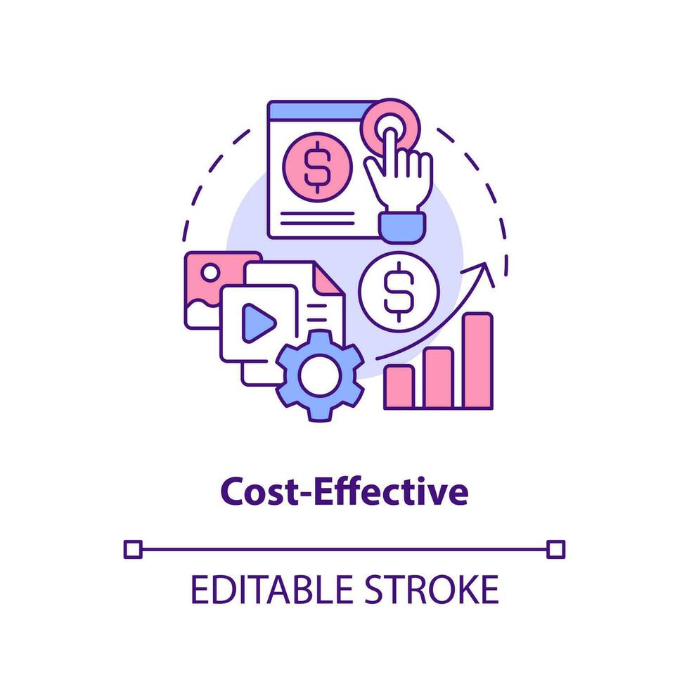 Cost effective concept icon. Promotion online. Social media advertising benefit abstract idea thin line illustration. Isolated outline drawing. Editable stroke vector