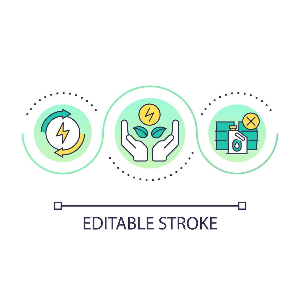 Renewable alternative energy loop concept icon. Avoid fuel usage. Clean electricity abstract idea thin line illustration. Isolated outline drawing. Editable stroke vector