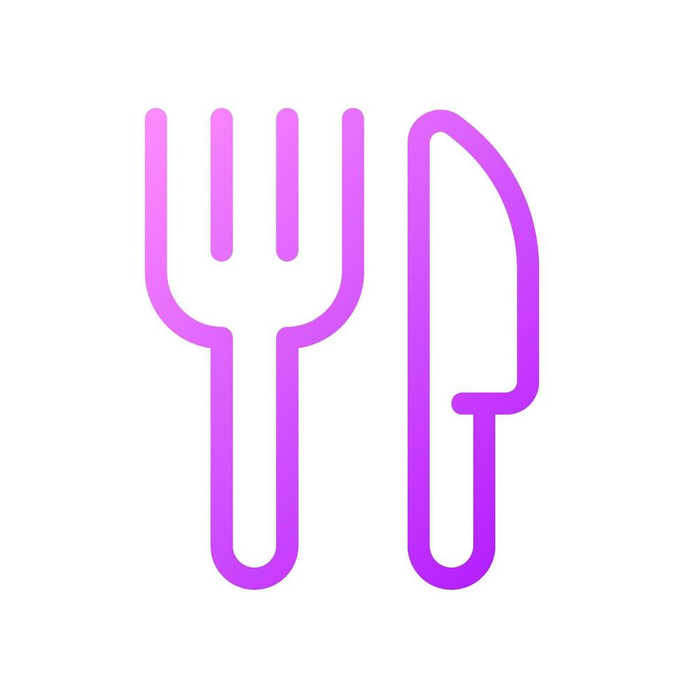 tenedor y cuchillo píxel Perfecto degradado lineal ui icono. restaurante signo. servir arriba mesa. cocina utensilio. línea color usuario interfaz símbolo. moderno estilo pictograma. vector aislado contorno ilustración