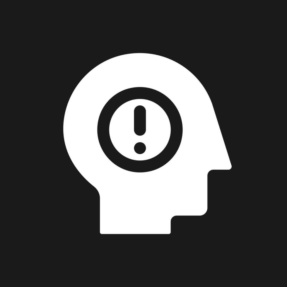 Mental health issues dark mode glyph ui icon. Stress and anxiety. User interface design. White silhouette symbol on black space. Solid pictogram for web, mobile. Vector isolated illustration