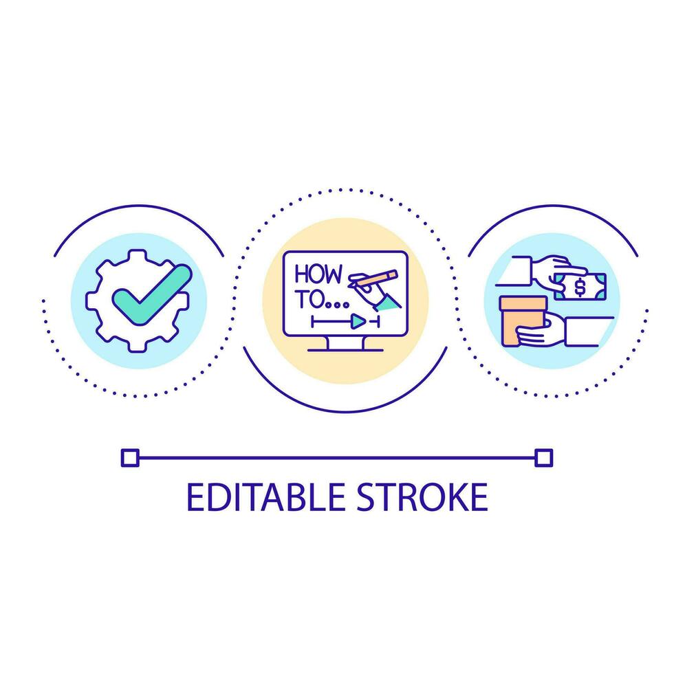 Online instruction loop concept icon. Create internet tutorial for customers. Product promotion abstract idea thin line illustration. Isolated outline drawing. Editable stroke vector