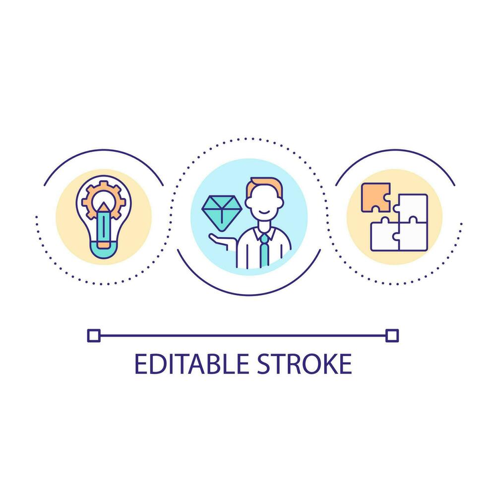 Innovative business solutions loop concept icon. Valuable insights for corporate development abstract idea thin line illustration. Isolated outline drawing. Editable stroke vector