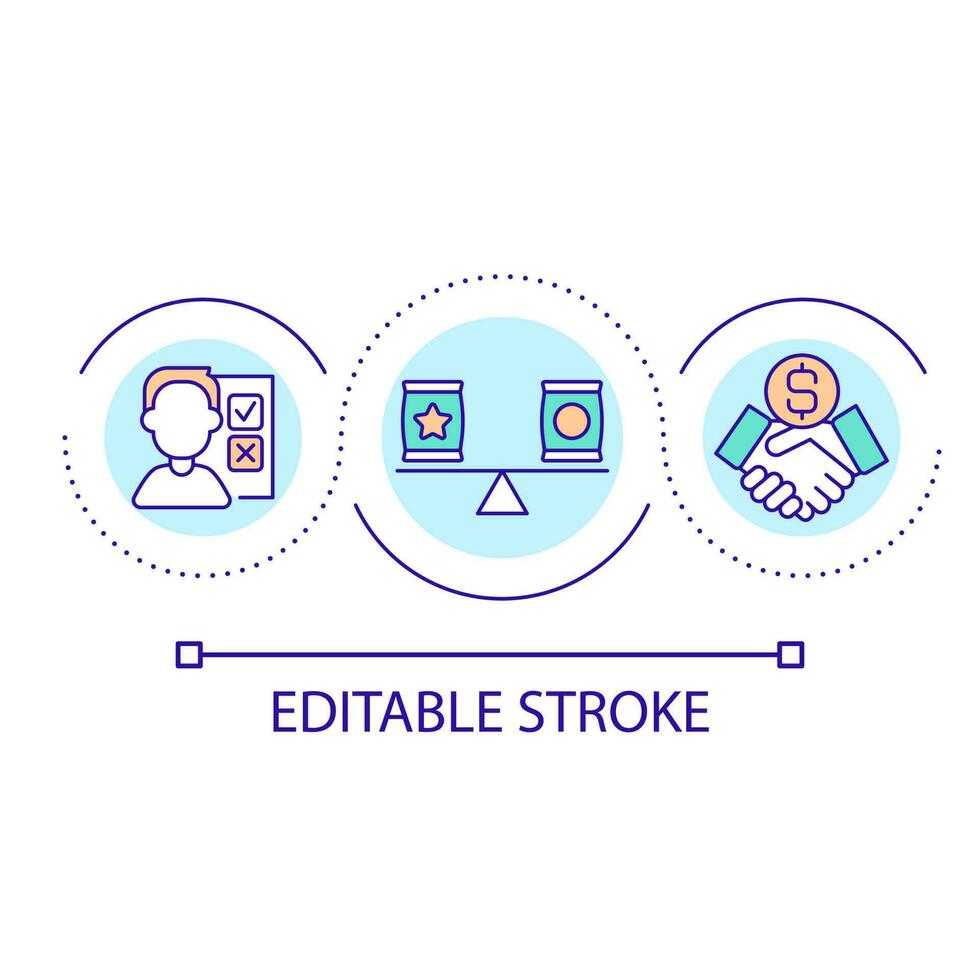 Comparison of products loop concept icon. Marketing research for sales increasing. Customer feedback abstract idea thin line illustration. Isolated outline drawing. Editable stroke vector