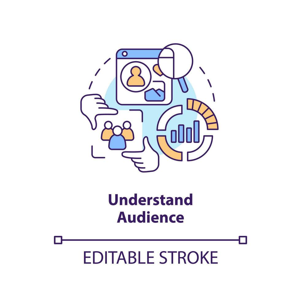 Understand audience concept icon. Get started with social media advertising abstract idea thin line illustration. Isolated outline drawing. Editable stroke vector