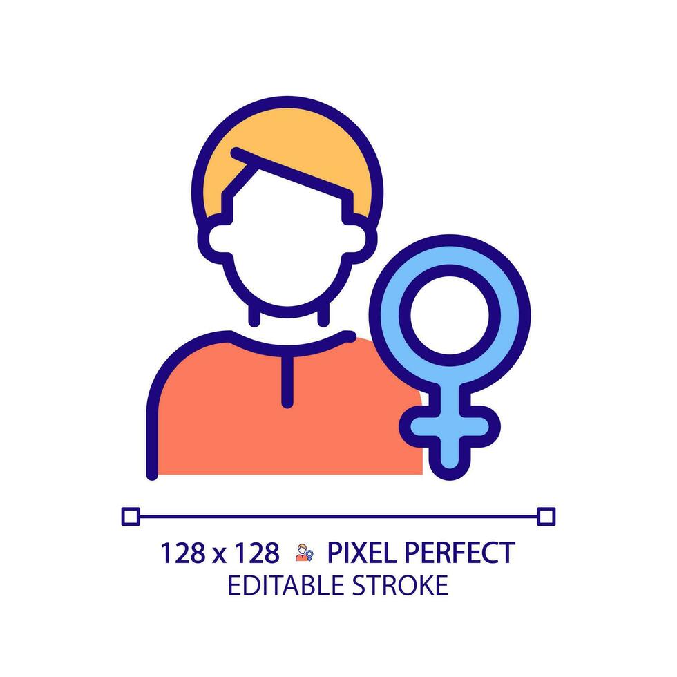 Animus pixel perfect RGB color icon. Image of man. Male qualities. Masculine part of woman personality. Psychoanalytic theory. Isolated vector illustration. Simple filled line drawing. Editable stroke