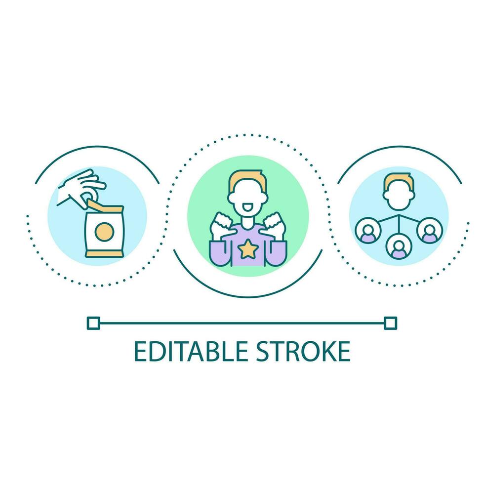 Product consumer satisfaction loop concept icon. Affiliate marketing network. Positive experience abstract idea thin line illustration. Isolated outline drawing. Editable stroke vector