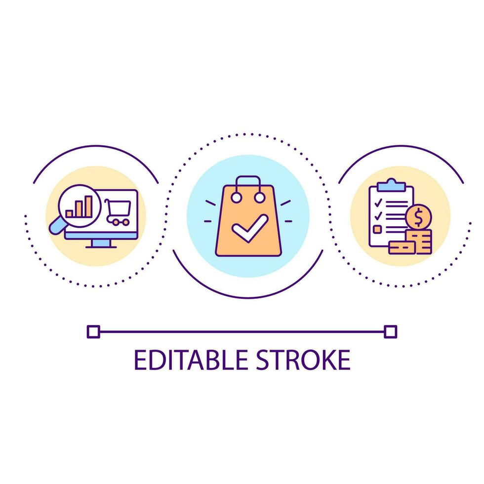 Product launching on market loop concept icon. Analysing sales trends. Business profit abstract idea thin line illustration. Isolated outline drawing. Editable stroke vector