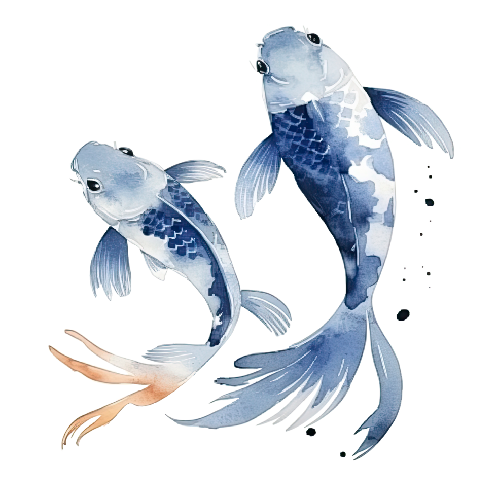 acuarela ilustración de dos menta koi pescado en transparente fondo, generar ai png